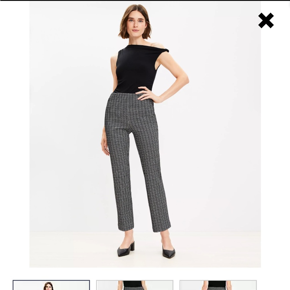 Women's Black and Gray Checkered Pants Loft